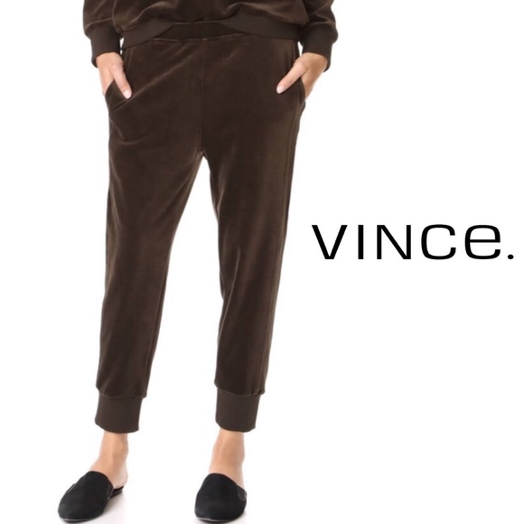 Vince Brown Velour Cuffed Jogger Pants 